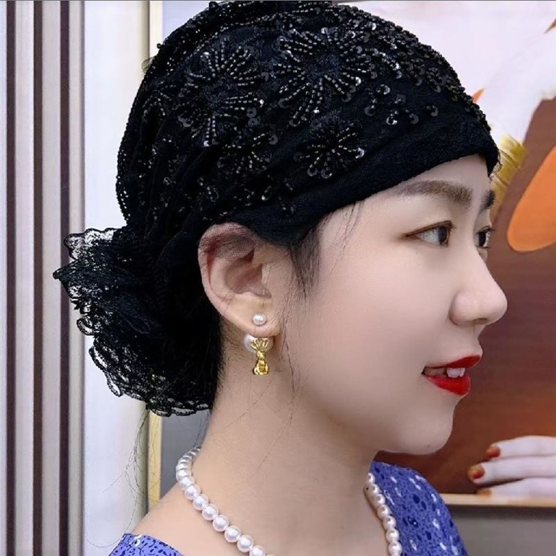 Trendy Versatile New Phoenix Tail Flower Hat for Moms, Fashionable Headscarf Hairband to Cover Gray Hair, Lace Turban Hat for Women Trendy Versatile New Phoenix Tail Flower Hat for Moms, Fashionable Headscarf Hairband to Cover Gray Hair, Lace Turban Hat for Women