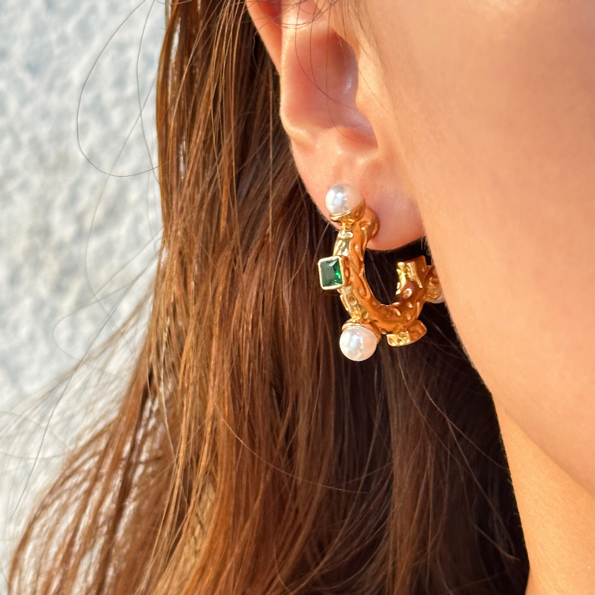 Pearl, Zircon Inlay Material Earrings Classification 1 Pair Simple Style Commute Color Block Inlay Titanium Steel Pearl Zircon Earrings