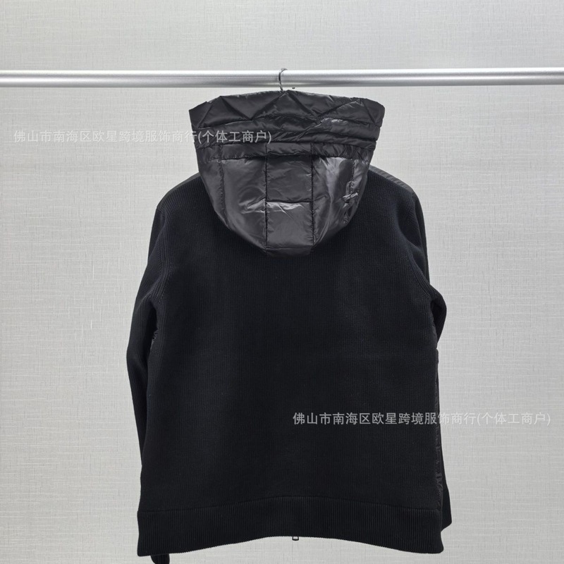 欧洲站新款M家针织拼接休闲羽绒服 男白鸭绒保暖时髦修身羽绒外套|undefined