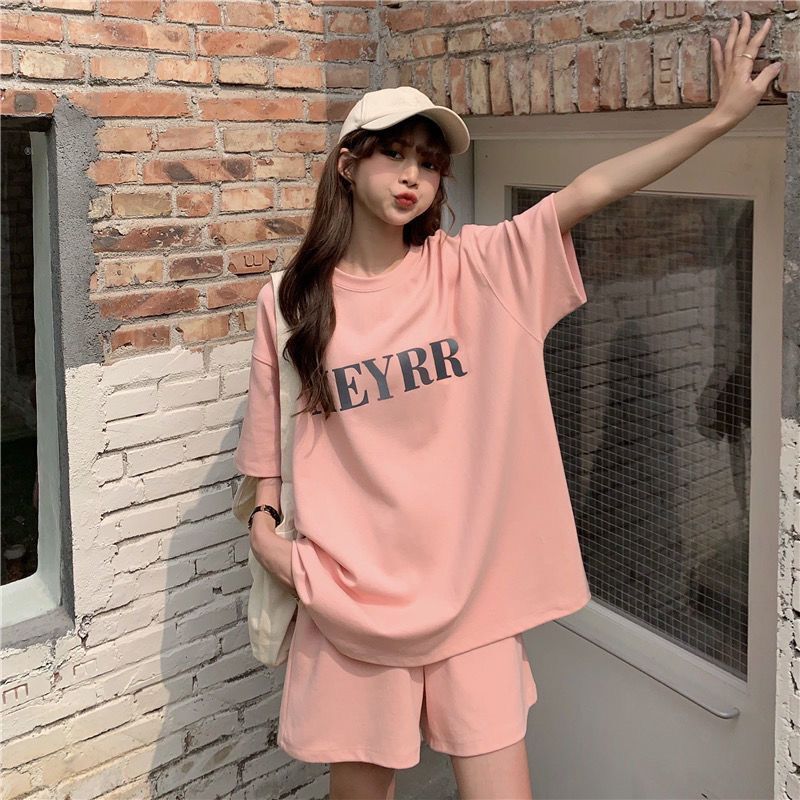 Letter Print Women's 2026 Summer Korean New Style Internet Celebrity Short-sleeve Shorts Loose Plus Size Sports_ecoleips.com