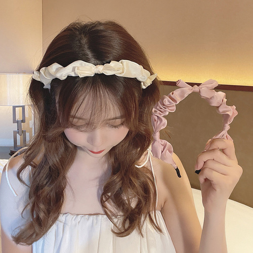 Retro French sweet satin bow headband, simple and versatile, pleated bow knotted headband hair accessory