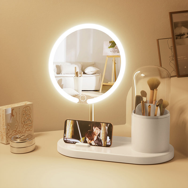 LED Lighted Makeup With Stand, Ins Style Desktop Fill Light Vanity Mirror, Portable Dormitory Small Integrated_voghion.com