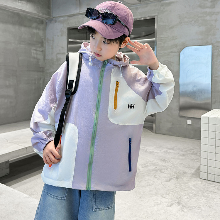 퍼플 폭발 곰 & F809-레터 자수 컬러 매칭 자외선 차단 의류