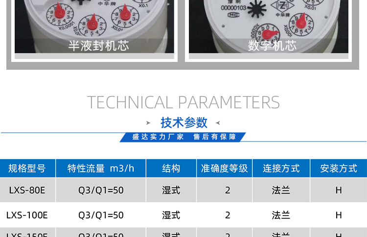 源头批发旋翼式法兰普通插入式水表铁壳铜罩大口径自来水冷热水表 DN100详情10