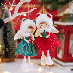 新しいタイプの赤い緑の精霊の天使のクリスマスツリーの装飾の小さい掛け物の女の子の人形のシーンは道具の装飾を配置します。