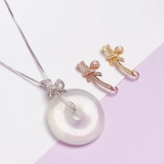 Pure Silver 925 Peace Pendant Clasp Earrings with Jadeite Jade Pendant Crystal Silver Clasp Head Gold New Style Clasp