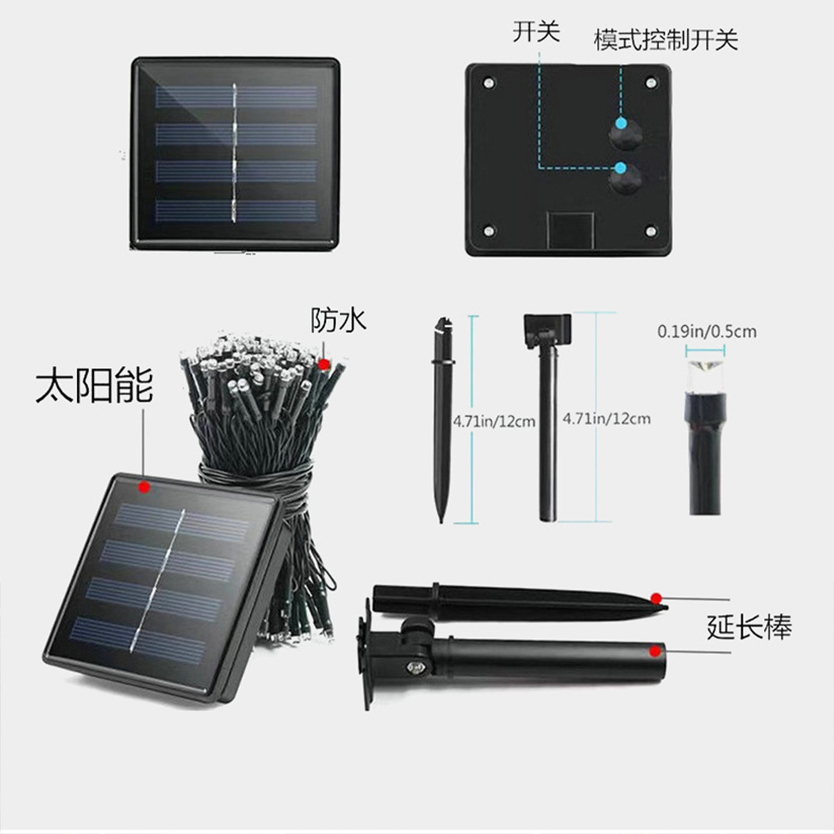 Cadena de luz solar caliente transfronteriza impermeable cabeza desnuda Cadena de Luz Jardín al aire libre césped Vacaciones de Navidad luz decorativa