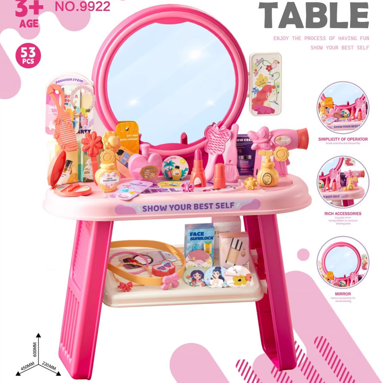 Transfronterizos niños simulación de luces y música chicas vestidos joyas mesa de maquillaje para pasar la casa princesa tocador juguetes
