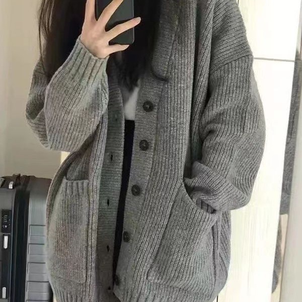 Thick Sweater Coat for Women, Autumn and Winter 2026 New Style, Loose Fit, Japanese Lazy Style, Retro Soft Knit Cardigan