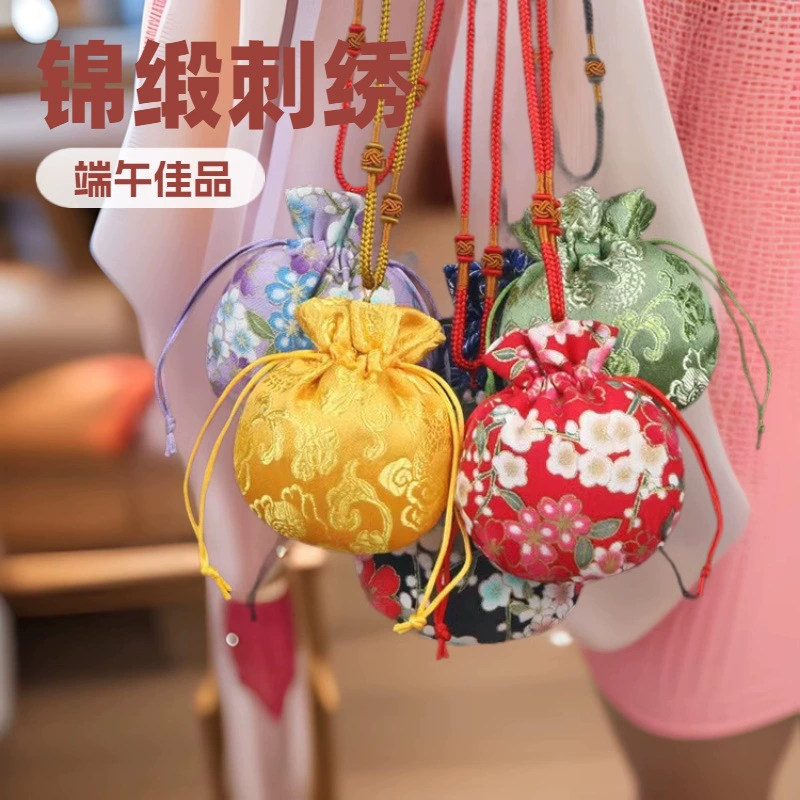 Пакетик для фестиваля лодок-драконов, пакетик с полынью, автомобильный кулон, портативный кошелек, пустой пакет с вышивкой в ​​древнем стиле с цветком сливы