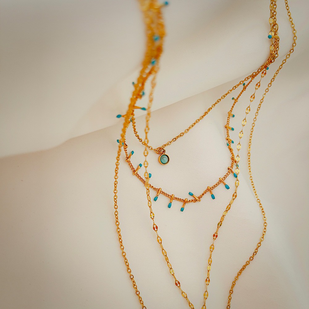 Fashion Geometric Eye Titanium Steel Layered Rhinestones Necklace