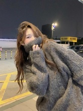 灰色中长款马海毛高领毛衣女春秋加厚宽松外穿慵懒风内搭针织衫潮