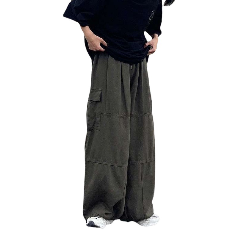 Street work pants men's Japanese High Street Harajuku straight tube loose trend Hong Kong style retro wide leg pants a generation of hair