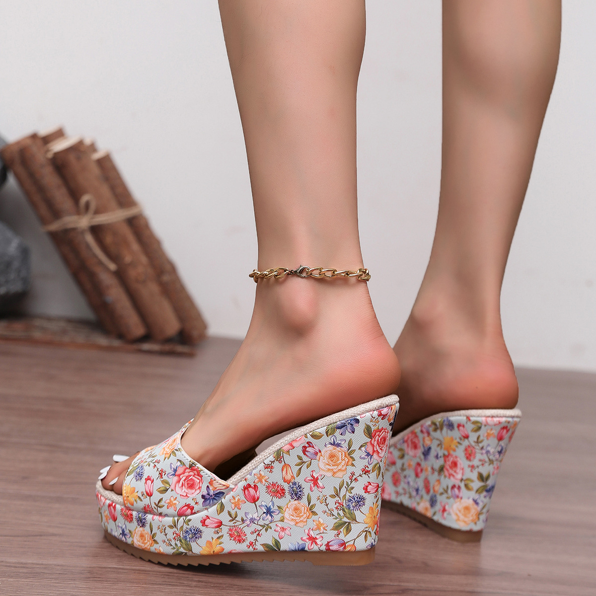 Women's Floral Sandals Summer Peep Toe Wedge Thick Sole European American Style Plus Size Shoes For Outdoor Wear_vogvips.com
