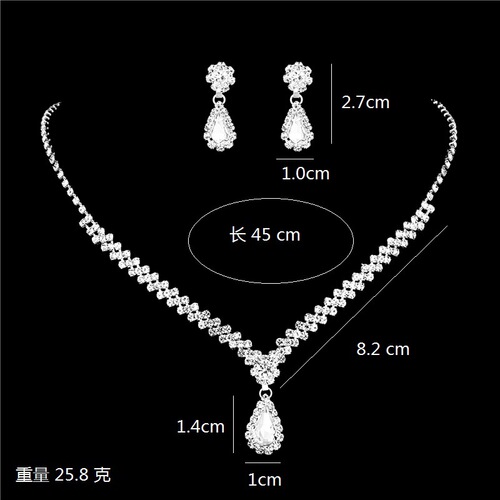 New fashion metal diamond embedded necklace and earrings set, wedding bride jewelry combo set