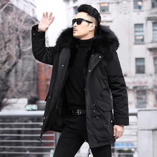 2025 Winter Large Size Parka Men's Fur Coat with Detachable Faux Fox Fur Lining and Hood, Imitation Mink Coat