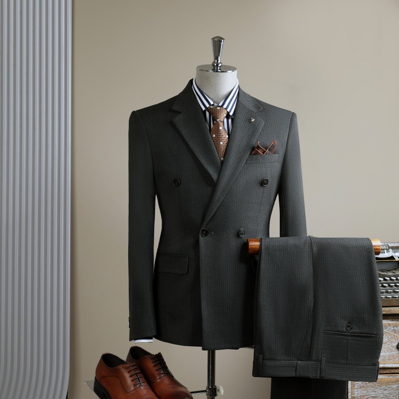 High End Slim Fit Double Breasted Men's Suit Black Groom's Wedding Attire Casual Business Professional Jacket_voghion.com