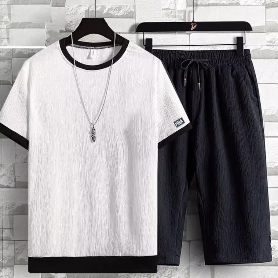 Summer Casual Sports suit Men's Ice Silk Short-sleeved T-shirt Shorts A Set of Men's Fashion Two-piece Set