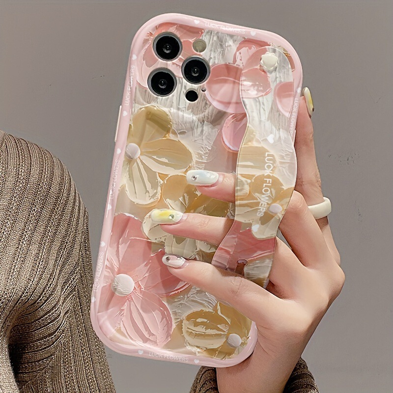 Pink Flower Wristband Is Suitable for Apple 17/16Promax Phone Case, Soft Iphone15/13/14Pro78Xr Pink Flower Wristband Is Suitable for Apple 17/16Promax Phone Case, Soft Iphone15/13/14Pro78Xr