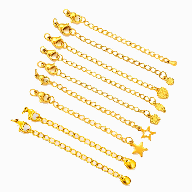 Stainless Steel Color-Resistant Belt Chain Tail Chain Extension Chain Tail Chain Buckle Necklace Bracelet Buckle Lobster Buckle DIY Jewelry Accessories