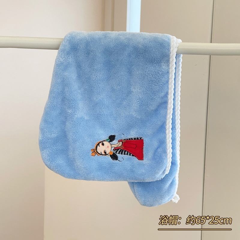 かわいい女の子の刺繍入り快適なタオルバスタオルコーラルベルベット吸水性速乾性糸くずの出ない柔らかい肌に優しい大人用フェイスタオル|undefined