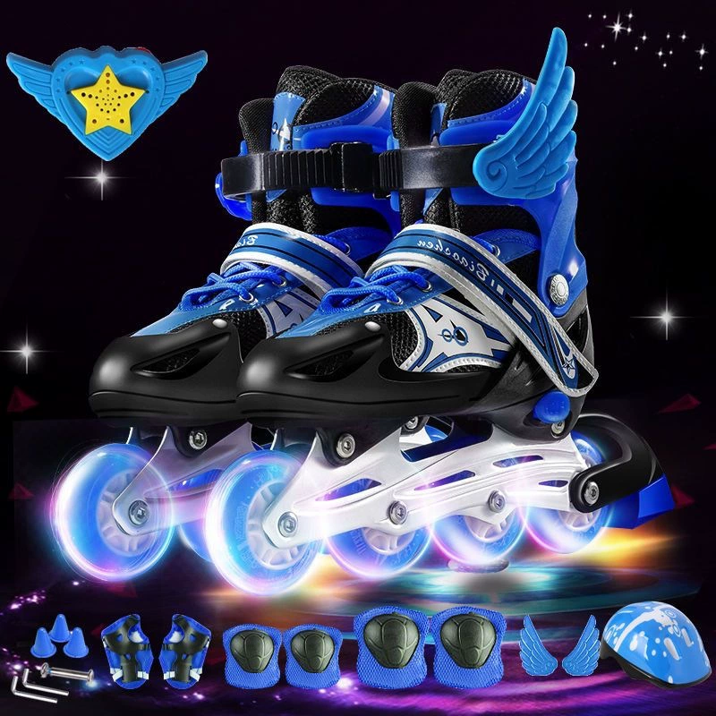 Children's set for boys, flashing roller skates for adults, full set