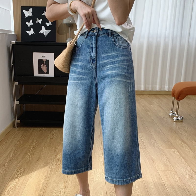 Tencel Hemp Denim! High-Waisted Slimming Loose Straight-Leg Five-Point Denim Shorts for Women, Summer Thin Style Pants, Mid-Length Pants
