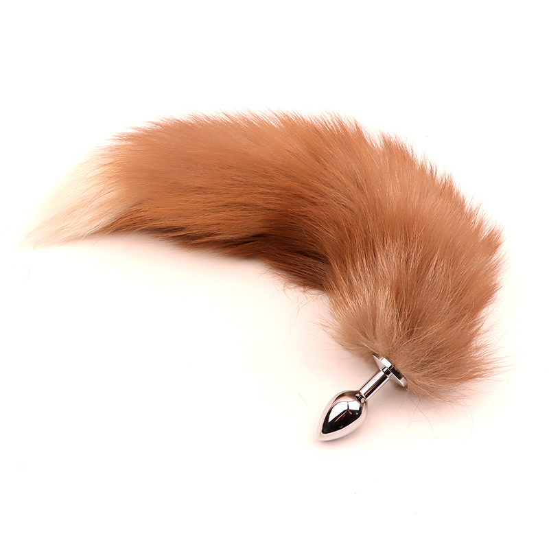 Fox Tail Metal Anal Plug with Plush Cross Fox Tail, Blue Cosplay Design — detail image 3