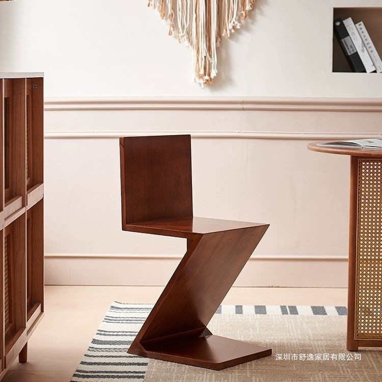 中古椅子复刻Zigzagchair设计师餐椅创意实木靠背中古风餐椅z字椅|undefined