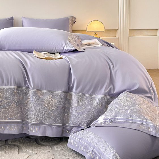 Advanced Sense Maternal and Infant Grade Class A Long-staple Cotton Four-piece Set Flower Embroidered Quilt Cover All-cotton Light Luxury Bedclothes Bedding