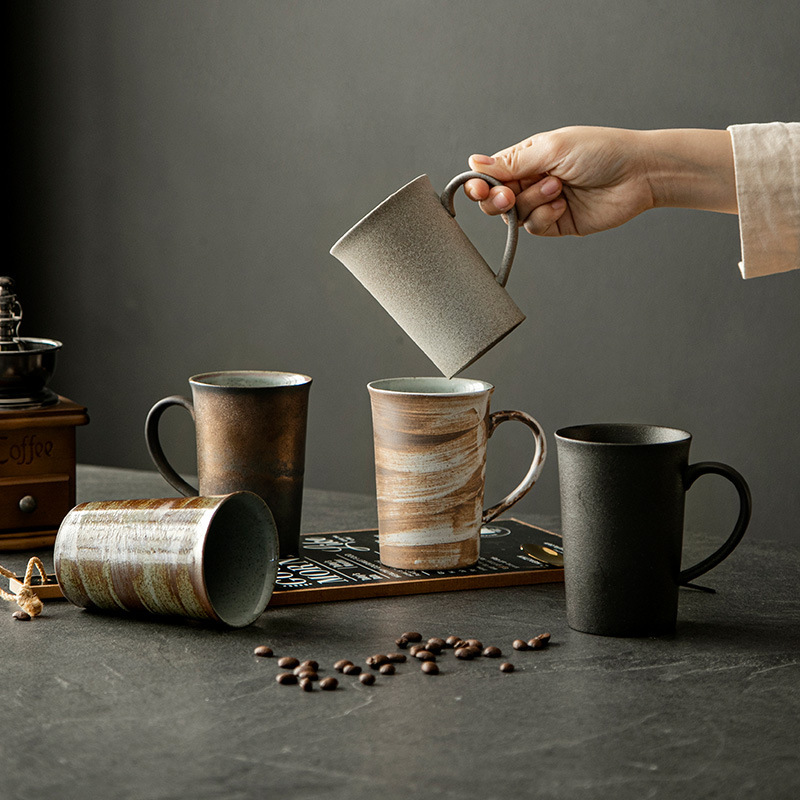 Japanese-Style Rustic Ceramic Coffee Cup, Vintage Large-Capacity Mug, Home Office Niche Design Ceramic Water Cup, Retro