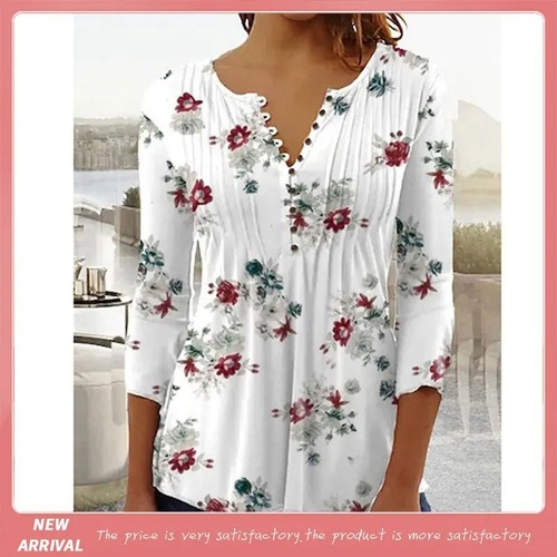 Bestselling 3D Digital Printing Spring Summer Autumn Women's One-Shoulder Versatile V-Neck Single Button Half-Sleeve Cardigan