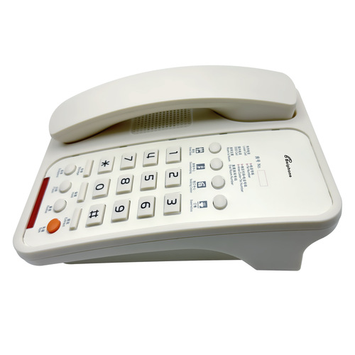 Hotel logo, one-touch dialing hotel room phone, hotel room telephone, apartment room phone