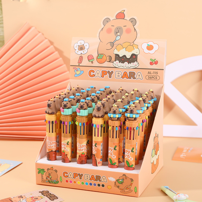 カピバラ十色ボールペン 可愛い多色プッシュペン 学生用多機能高颜值手帳ペン オフィスペン|undefined