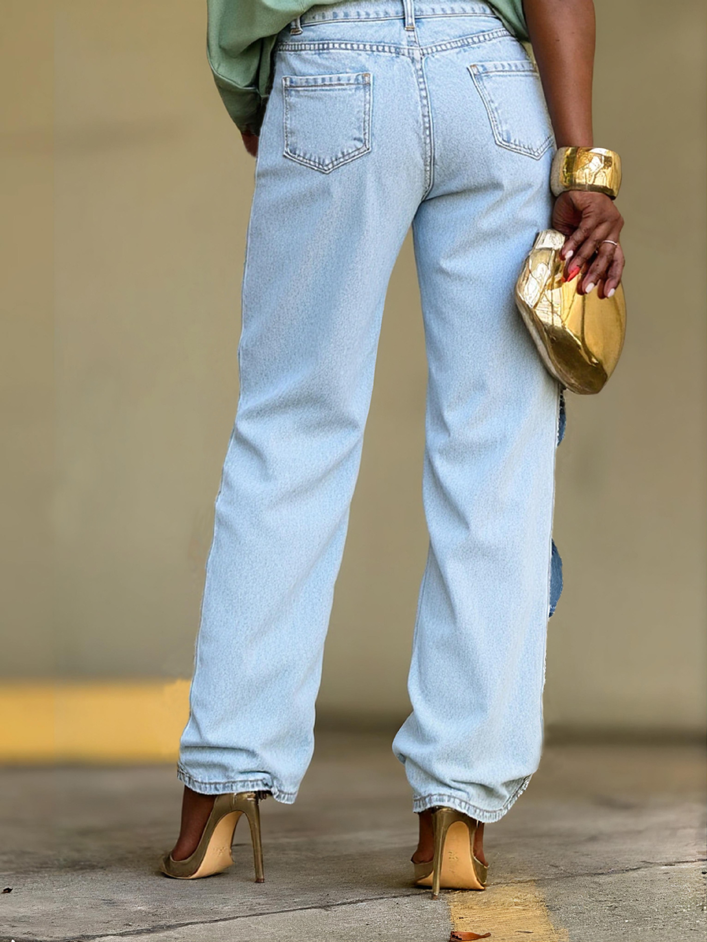 Trendy Distressed Denim Jeans With Braided Twist & Cutout Design - Straight Leg Comfort Fit For Women & Men​_ecoleips.com