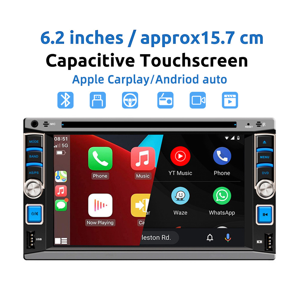 6.2inch Car Dvd Cd Dual-Master Player Wired Carplay Mobile Phone Screen Projection Bluetooth Fm Radio 12V