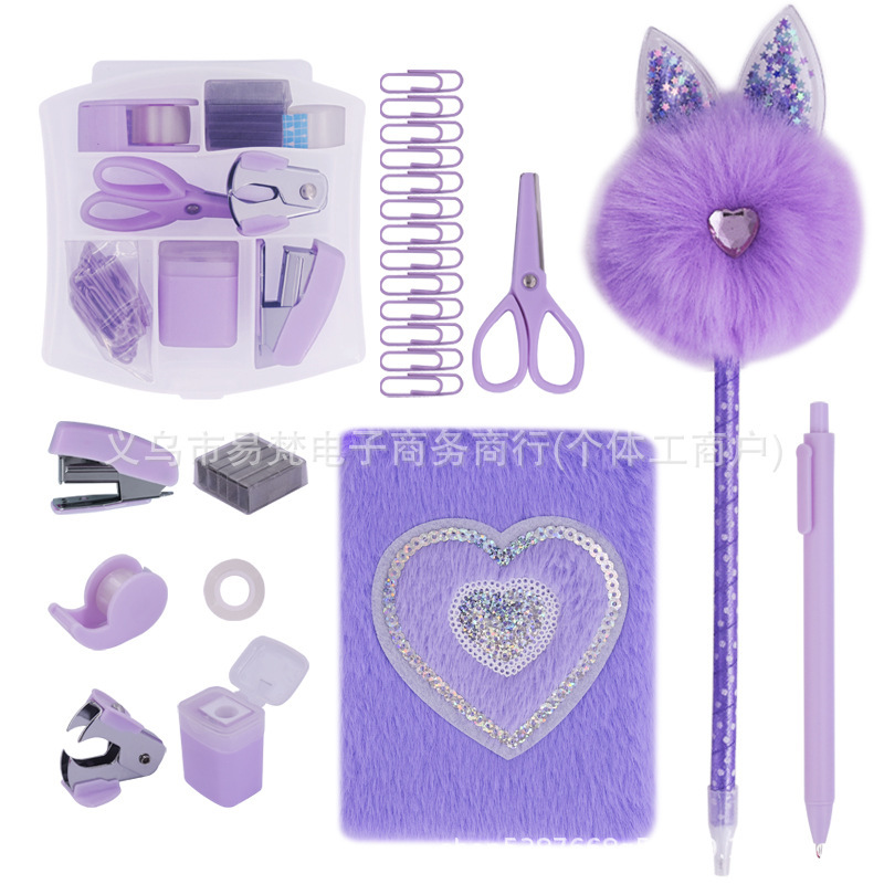 11 piece set cute creative rabbit ears hair velvet pen notebook mini stationery suit stapler needle gift giving 11 piece set cute creative rabbit ears hair velvet pen notebook mini stationery suit stapler needle gift giving