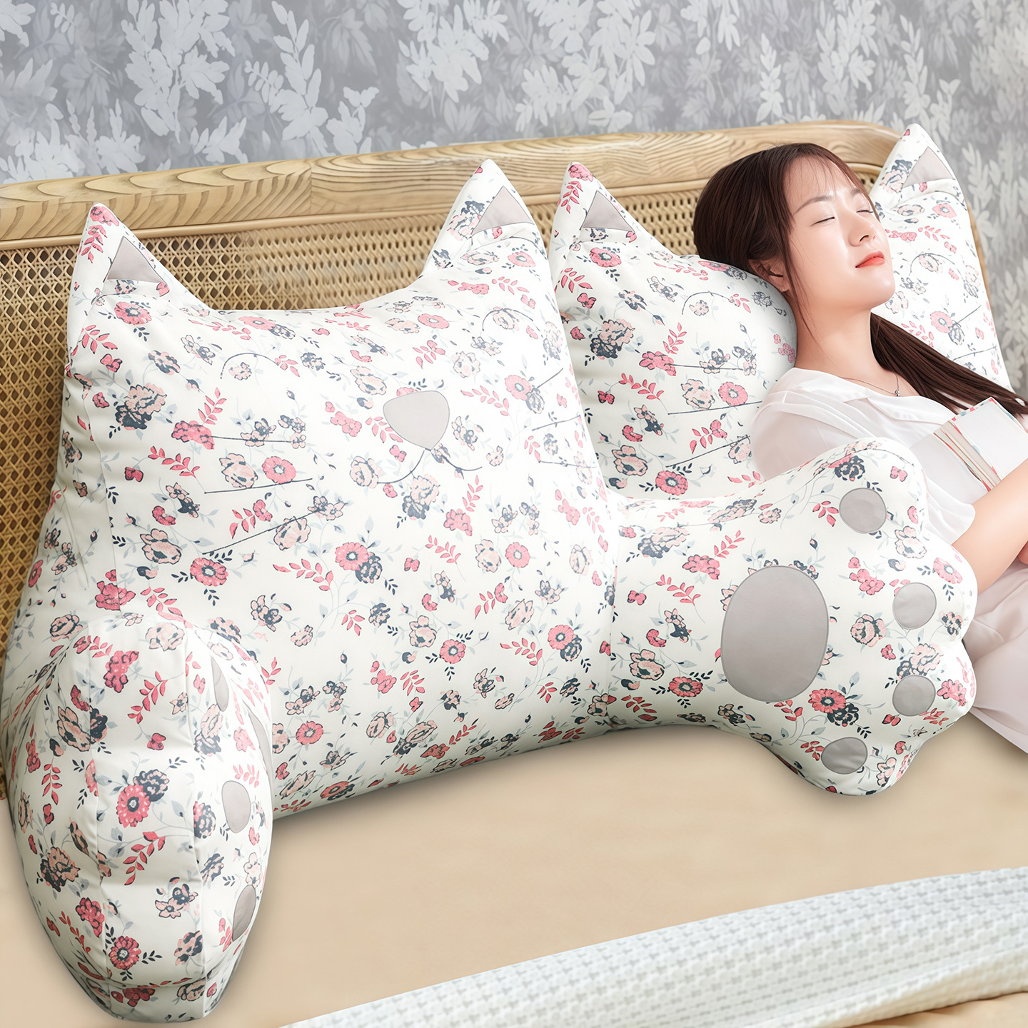 K-베이지 프린트 고양이 [머리 받침 없음]