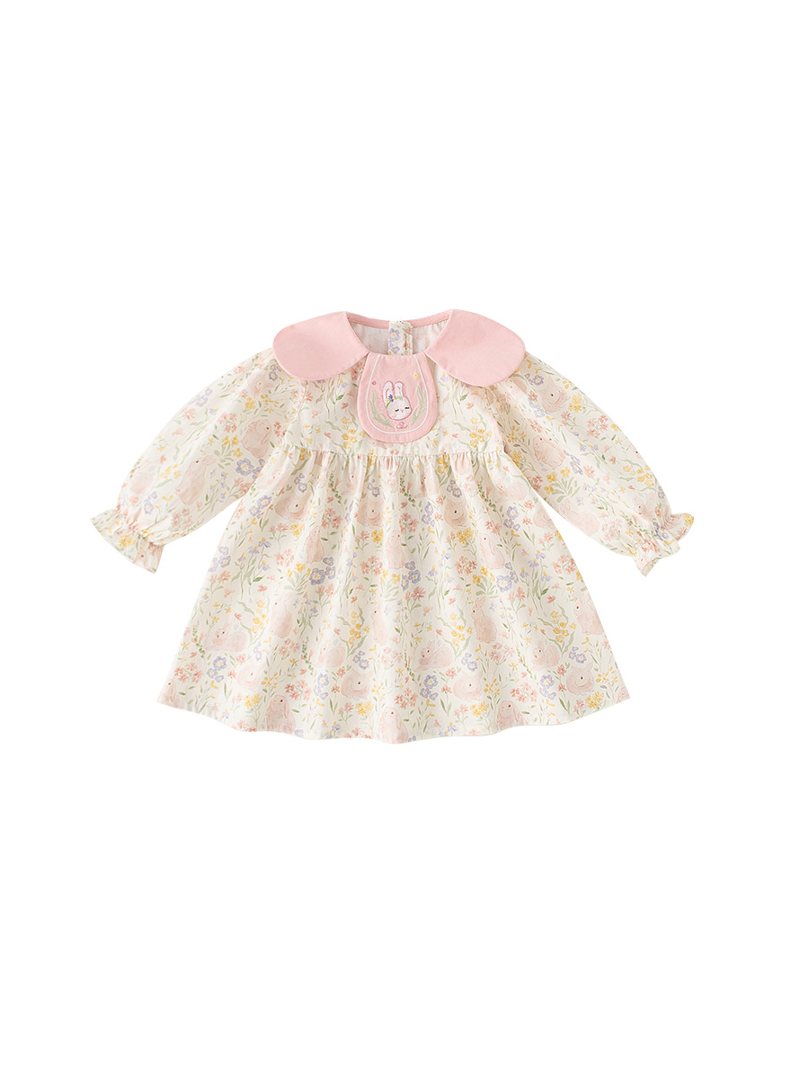 Yubao ropa infantil niñas vestidos de flores trituradas primavera y otoño 2026 nuevo estilo idílico viento muñeca de niños collar vestido de princesa de manga larga