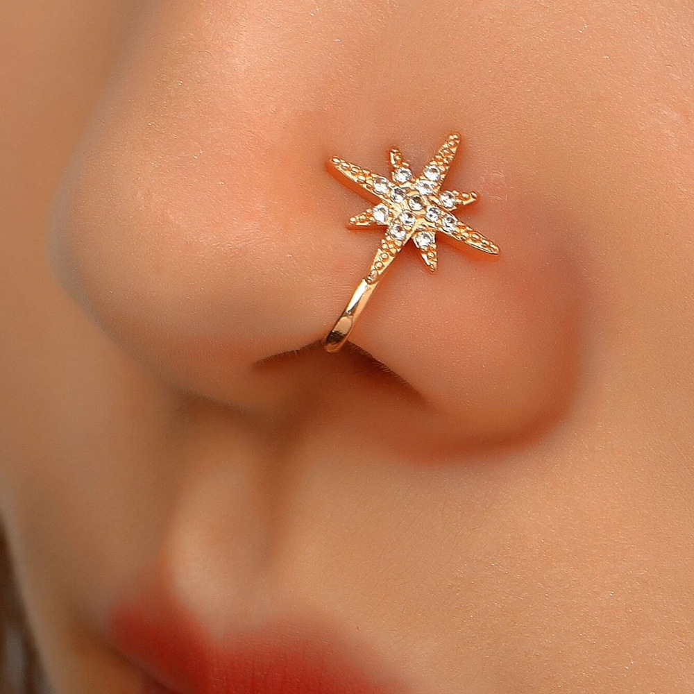 Wholesale Simple Style Geometric Water Droplets Flower Sterling Silver Zircon Nose Ring display picture 3