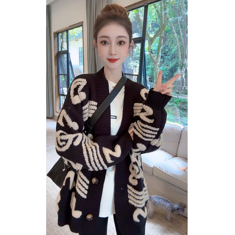 山力达迪2025新款韩版慵懒风针织开衫女秋冬新款宽松百搭毛衣外套|undefined