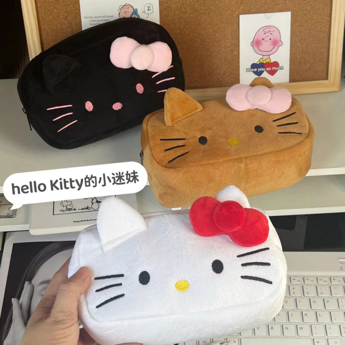 ins可愛HelloKitty印花筆袋日系卡通凱蒂貓毛絨學生筆袋收納袋