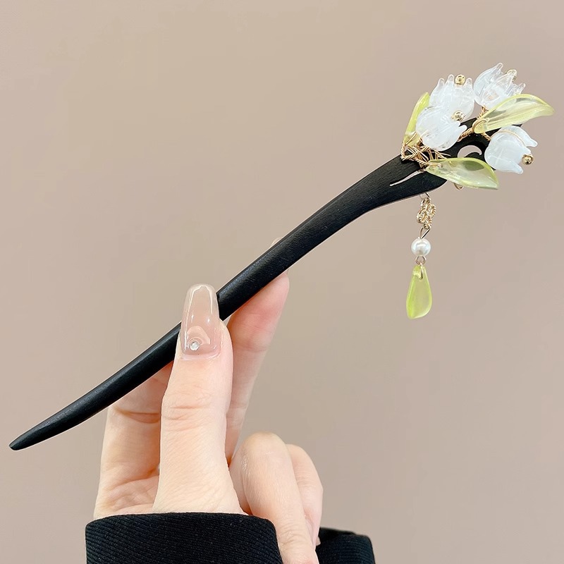 Horquilla de flores con flecos de estilo antiguo, temperamento femenino de alto nivel, escalón, horquilla de Hanfu, horquilla de cabello en la parte posterior de la cabeza, tocado de horquilla