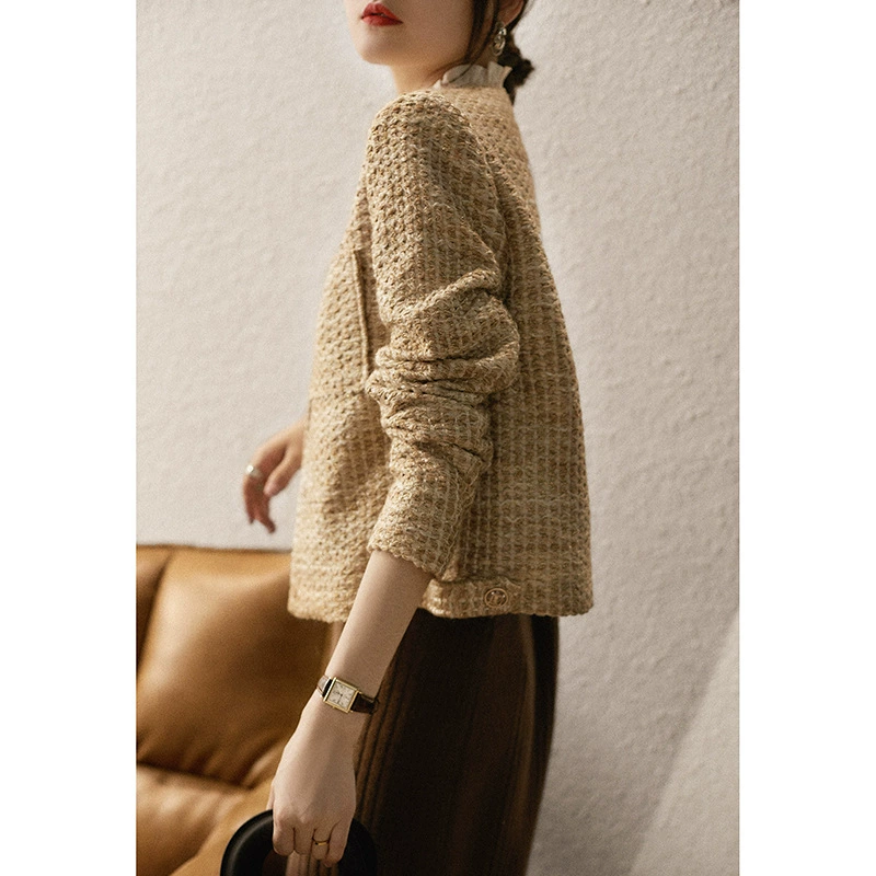 Модная осенняя ретро-куртка с круглым воротом, slim fit, стиль Chanel, элитная