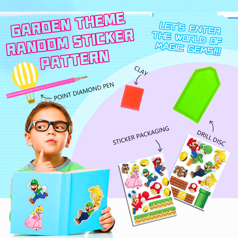 La historieta más vendida Mario Diamond pintura pegatinas gratis DIY pegatinas ladrillo pintura pegatinas de pared de los niños pegatinas hechas a mano diamante redondo