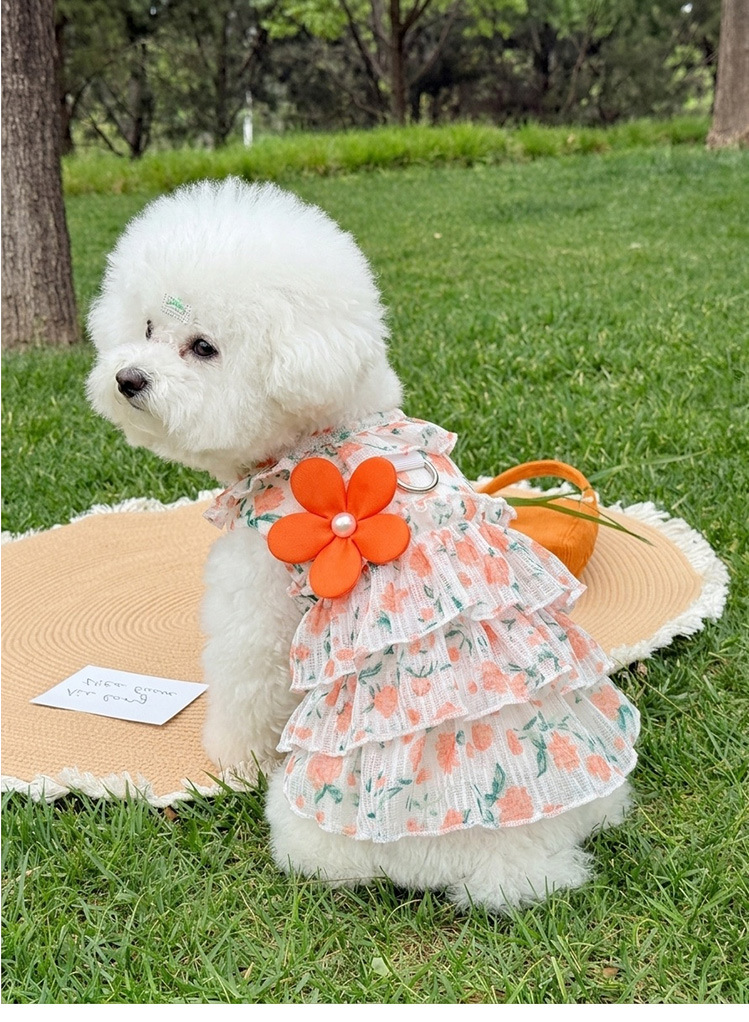 Robe plissée à fleurs style princesse pour chien et chat été_voghion.com