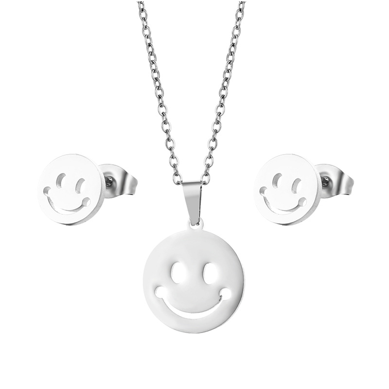 European and American smiley face necklace earrings set hip-hop accessories two-piece set