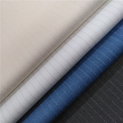 仁凯天素371-2077 13支股线TR银丝条纹布 人字斜时尚西装套装面料