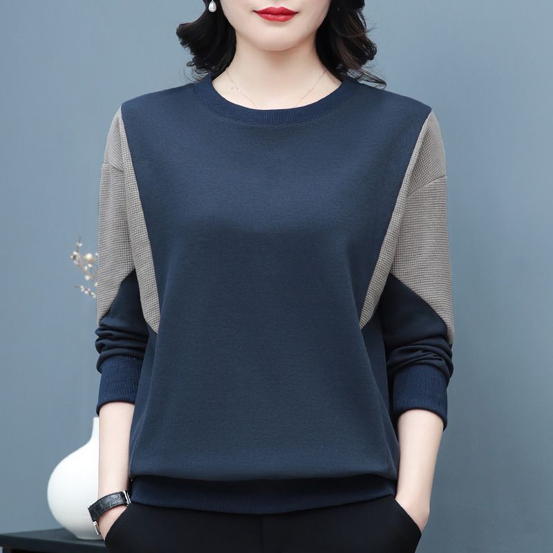 棉质卫衣女2025年春秋新款中年妈妈圆领宽松大码长袖T恤洋气上衣|undefined