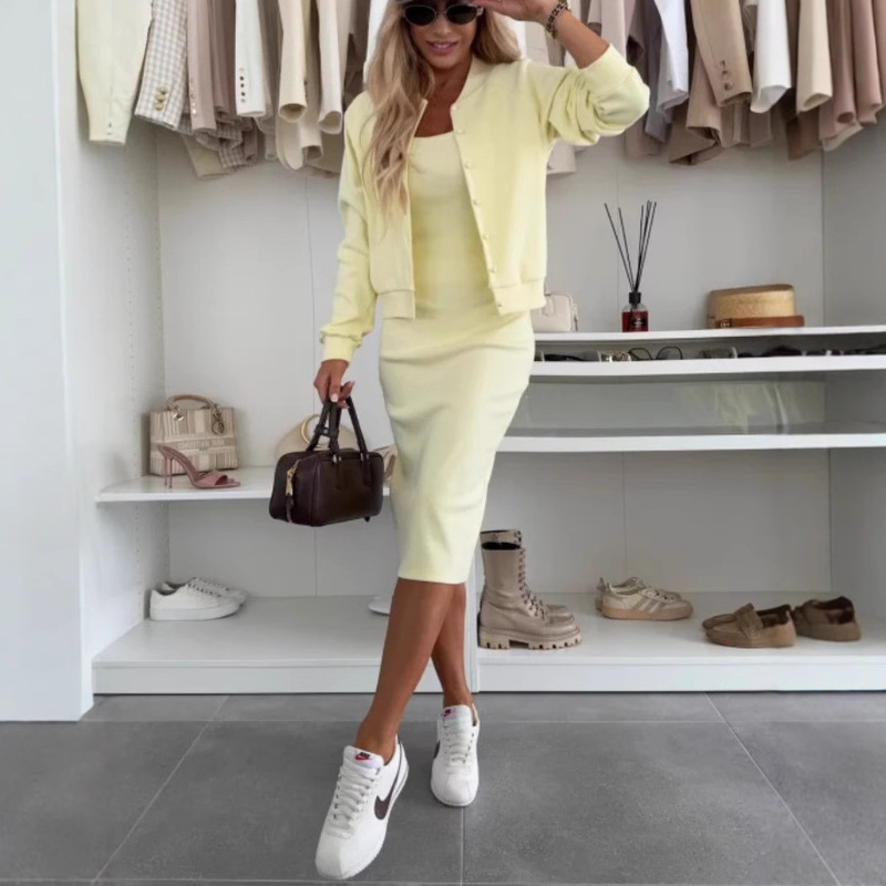 In-Stock 2026 Summer Cross-Border Amazon Hot-Selling Solid Color Camisole Dress Cardigan Jacket Top Long Skirt Two-Piece Set In-Stock 2026 Summer Cross-Border Amazon Hot-Selling Solid Color Camisole Dress Cardigan Jacket Top Long Skirt Two-Piece Set